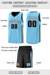 Custom Black Light Blue Double Side Sets Men Basketball Jersey